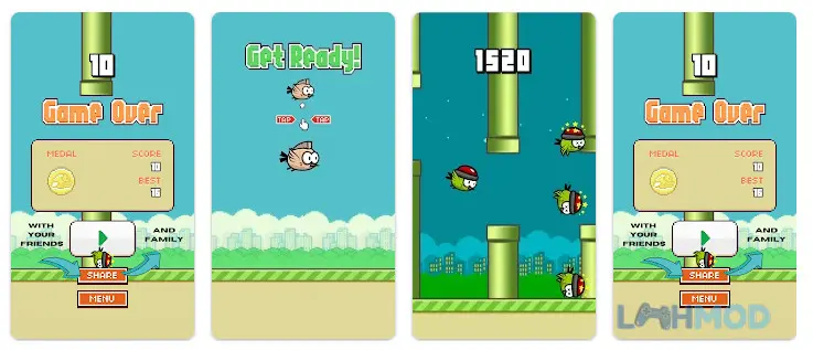 Ảnh 4 của Tải Flappy Bird Crash Apk v2 cho Android iOs Giao diện tổng quan của game Flappy Bird Crash với nhiều màu sắc chú chim