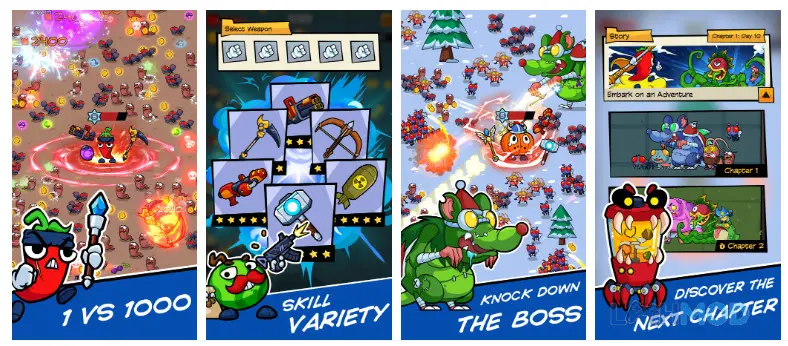 Ảnh 2 của Tải Food Land Survival Mod Apk 1.1.6 (Vô Hạn Diamonds) Android iOs Anh hùng chuối Bart Survivor đang chiến đấu