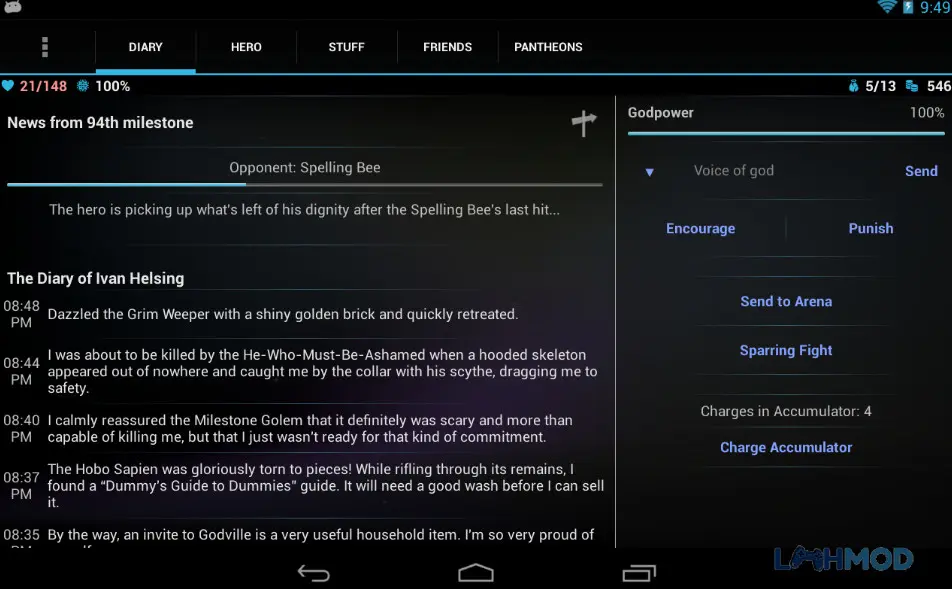 Ảnh 4 của Tải Godville Apk 8.4.4 cho Android iOs Màn hình hiển thị các sự kiện và thông báo trong Godville