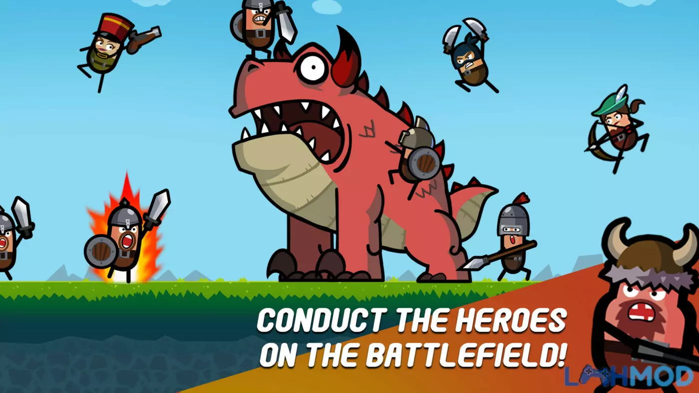 Ảnh 6 của Tải Hack Hero Factory (Mod Vô Hạn Tiền, Full Kim Cương) V3.1.37 Alt text: Các siêu anh hùng xúc xích đang đối mặt với một nhóm quái vật trong trận chiến