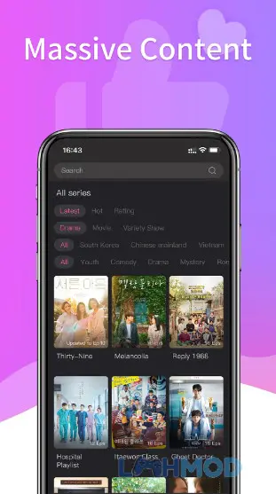 Ảnh 1 của Tải HiTV Apk 2.5.3 cho Android iOS Giao diện chính của HiTV với nhiều bộ phim và chương trình truyền hình được sắp xếp gọn gàng