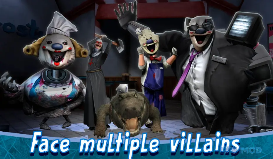 Ảnh 1 của Tải Ice Scream 8 Final Chapter Mod Apk 1.0.1 (Vô Hạn Năng Lượng) cho Android iOs Cảnh game Ice Scream 8 với Rod và nhân vật chính