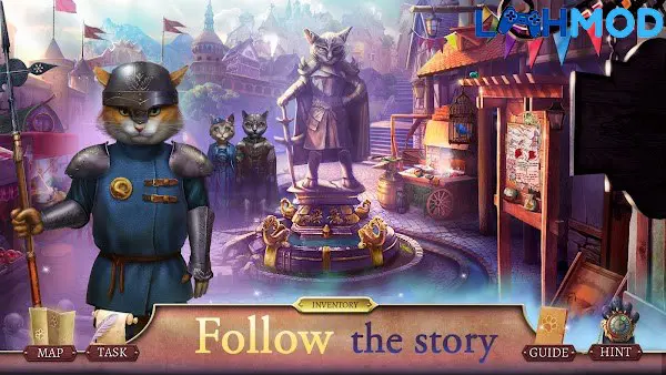 Ảnh 4 của Knight Cats Leaves on the Road MOD APK 1.0.0 (Mở khóa tất cả nội dung) Bản đồ Catstown với các điểm đánh dấu và đường đi