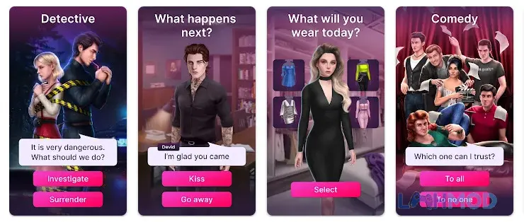 Ảnh 2 của Tải Love Pass Interactive stories Mod Apk 0.11 (Menu/Premium Choices) Android iOs Giao diện chọn lựa nhân vật trong Love Pass Interactive Stories Mod với nhiều tùy chọn