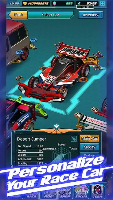 Ảnh 1 của Tải game Mini Legend Mod APK 2.7.8 (Menu, Vô Hạn Năng Lượng) Giao diện tùy chỉnh xe trong Mini Legend Mod