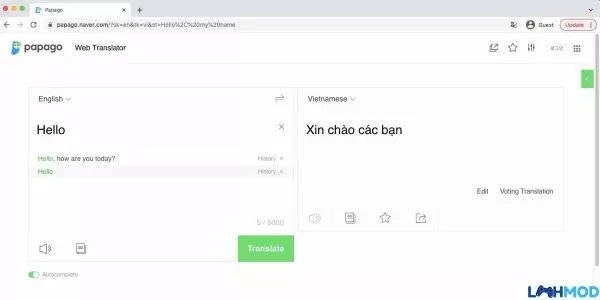 Ảnh 2 của Tải Naver Papago – Al Translator APK 1.9.7 cho Android iOS Giao diện Naver Papago hiển thị tính năng dịch ngoại tuyến