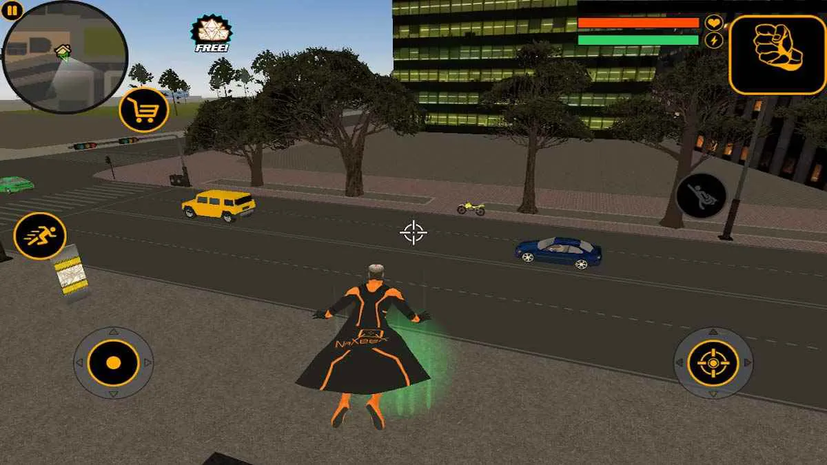 Ảnh 3 của Tải game Naxeex Superhero Mod APK 2.3.5 (Thêm điểm nâng cấp) Naxeex Superhero trong tư thế chiến đấu với kẻ thù trên đường phố