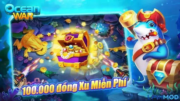 Ảnh 1 của Tải game Ocean War Apk 1.38 cho Android, IOS Cận cảnh giao diện bắn cá của game Ocean War với những chú cá đầy màu sắc