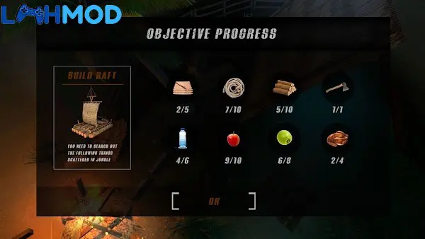 Ảnh 3 của Raft Island Forest Survival APK 1.1.10 cho Android iOS Cận cảnh người chơi đang xây dựng nơi trú ẩn trên hòn đảo