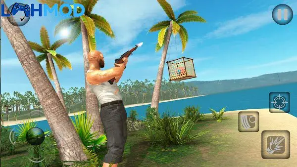 Ảnh 4 của Raft Island Forest Survival APK 1.1.10 cho Android iOS Góc nhìn thứ nhất trong rừng, người chơi đang thu thập tài nguyên