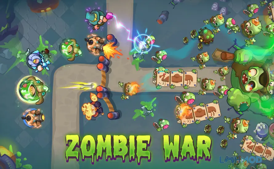 Ảnh 2 của Tải game Raid Royal Mod Apk 1.0.71 (Mua Sắm Free) cho Android iOs Cảnh chiến đấu trong game Raid Royal với nhiều loại tháp và quái vật