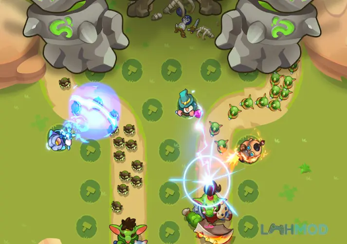 Ảnh 3 của Tải game Raid Royal Mod Apk 1.0.71 (Mua Sắm Free) cho Android iOs Giao diện chọn tháp và nâng cấp trong Raid Royal