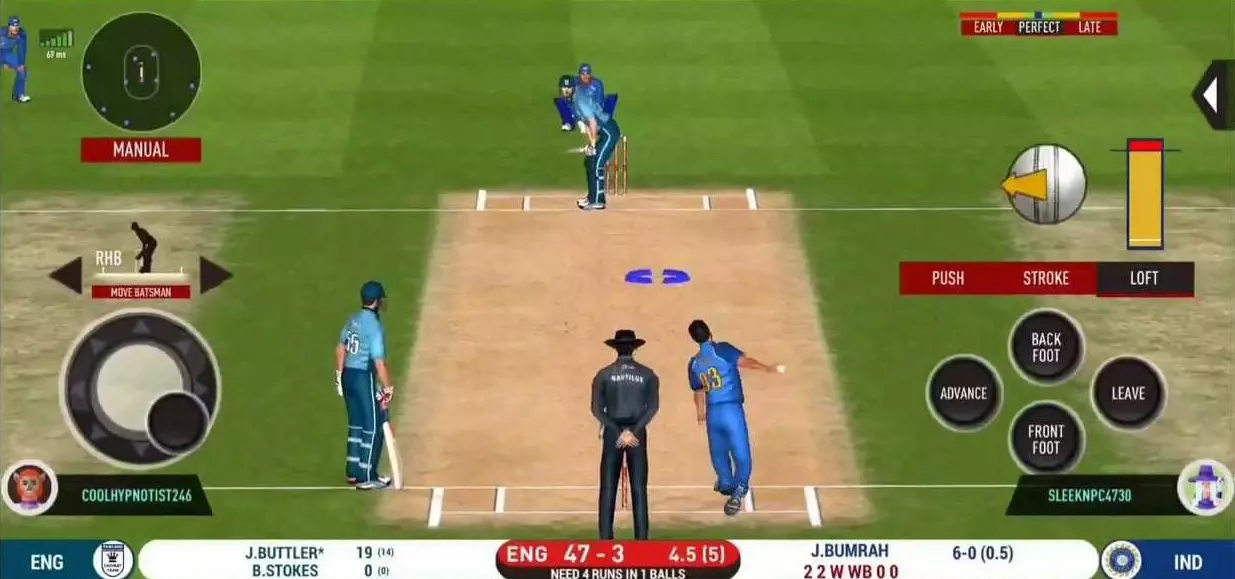 Ảnh 1 của Tải game Real Cricket 20 Mod APK 5.1 (Menu, Vô Hạn Tiền, Vé) Người đánh bóng đang thực hiện cú đánh mạnh trên sân đấu