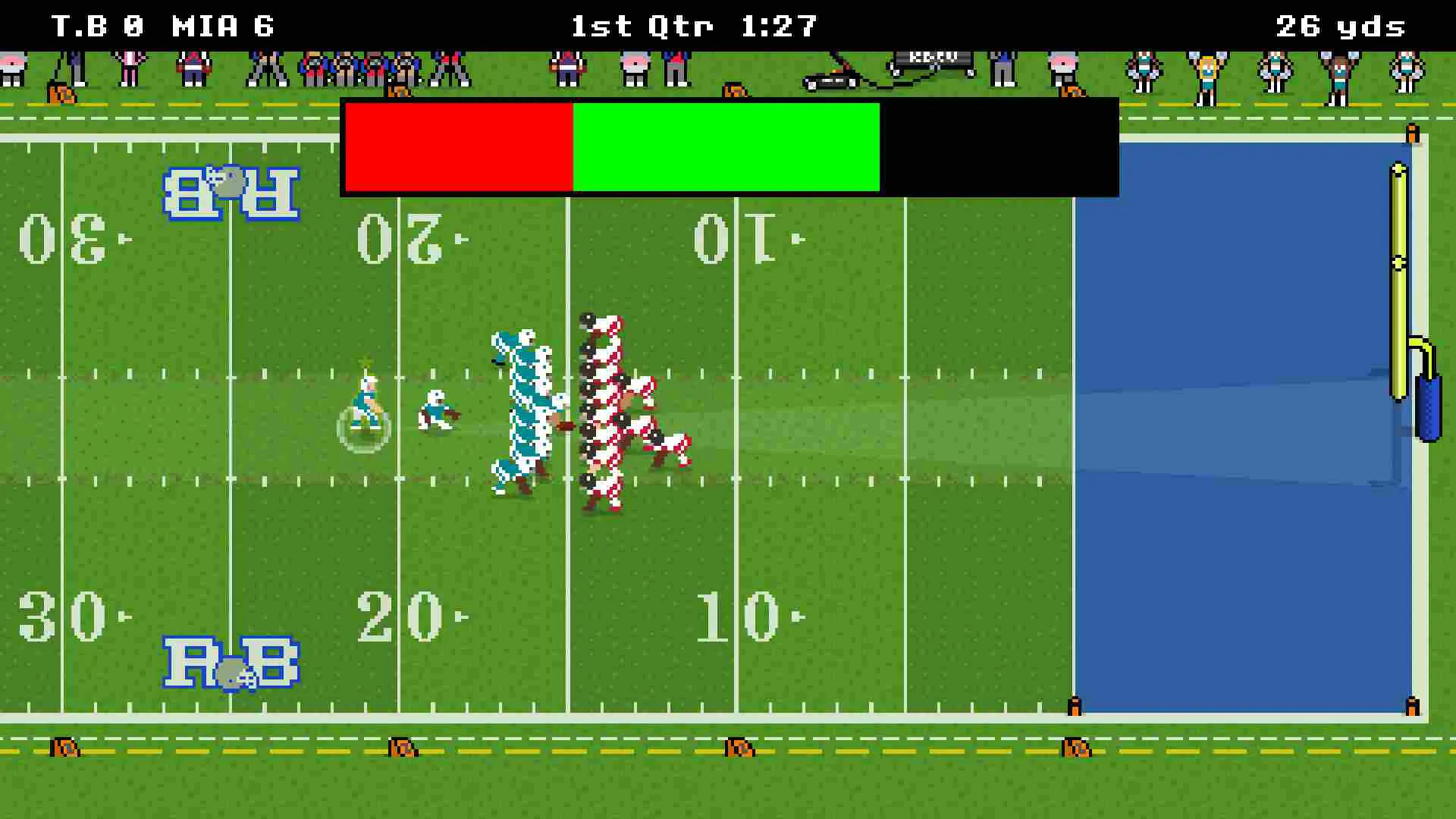 Ảnh 3 của Tải game Retro Bowl Mod APK 1.5.88 (Vô Hạn Tiền) Android, iOS Cầu thủ đang ăn mừng trên sân trong Retro Bowl Mod