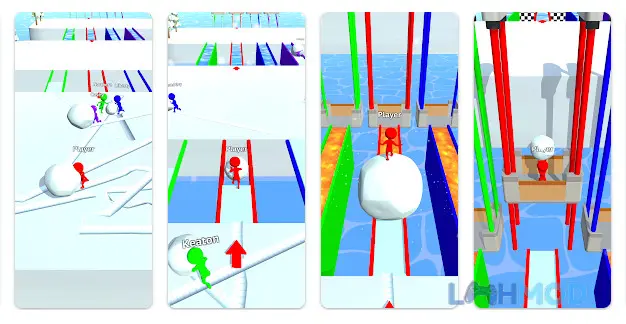 Ảnh 3 của Tải Snow Race Mod Apk 1.0.4 (Vô Hạn Tiền) cho Android iOs Cảnh người chơi đua với các đối thủ khác trên đường trượt tuyết đầy chướng ngại vật
