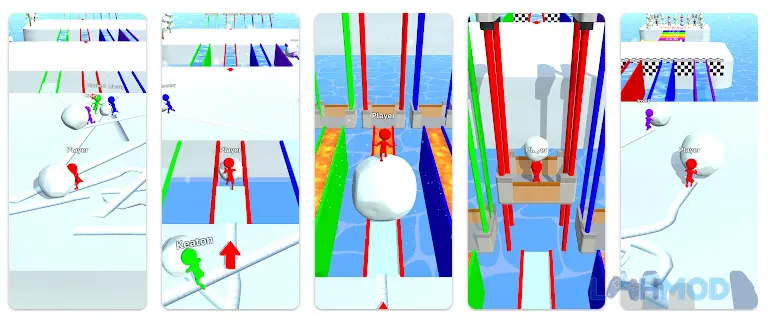 Ảnh 4 của Tải Snow Race Mod Apk 1.0.4 (Vô Hạn Tiền) cho Android iOs Nhiều người chơi cùng lăn quả cầu tuyết lớn trên đường đua màu sắc