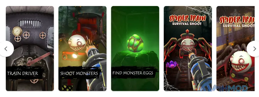 Ảnh 2 của Tải Spider Train Survival Shoot Apk 1.0.8 cho Android iOs Hệ thống vũ khí đa dạng như súng trường và súng ngắn sẵn sàng tiêu diệt nhện