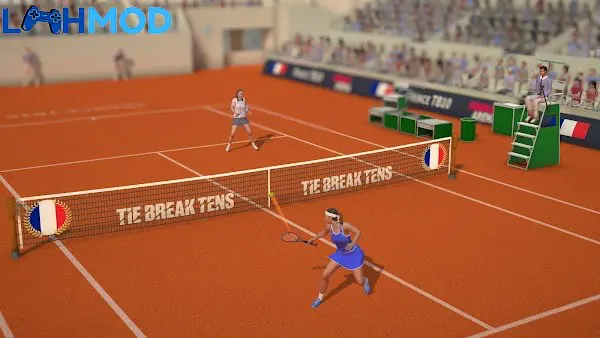 Ảnh 1 của Tennis Arena MOD APK v8.0.2 (Mega Hit) cho Android iOS Cận cảnh một trận đấu quần vợt sôi động trong Tennis Arena