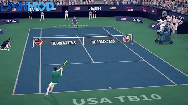 Ảnh 2 của Tennis Arena MOD APK v8.0.2 (Mega Hit) cho Android iOS Góc nhìn toàn cảnh một trận đấu quần vợt chuyên nghiệp trong Tennis Arena