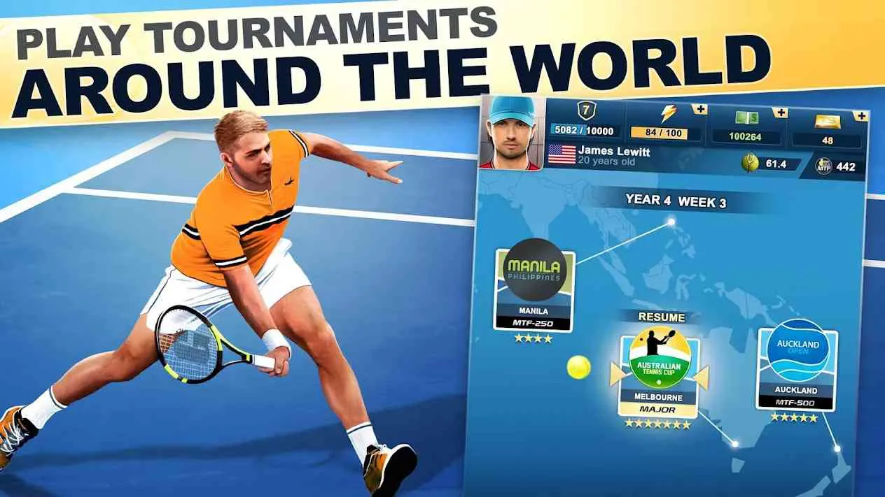 Ảnh 2 của TOP SEED Tennis Mod APK 2.55.1 (Menu, Vô Hạn Tiền) Giao diện trận đấu căng thẳng trong TOP SEED Tennis Mod