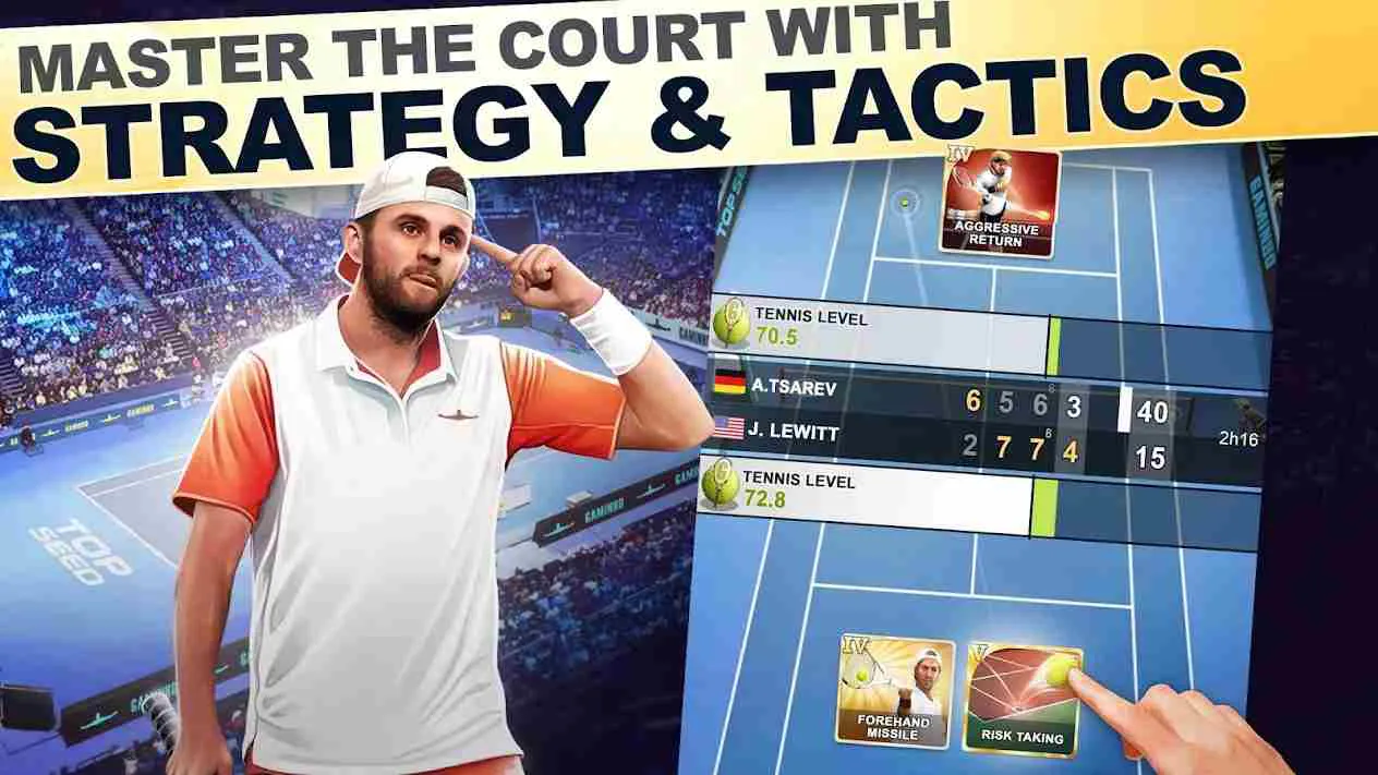 Ảnh 4 của TOP SEED Tennis Mod APK 2.55.1 (Menu, Vô Hạn Tiền) Huấn luyện viên đang hướng dẫn chiến thuật cho tay vợt
