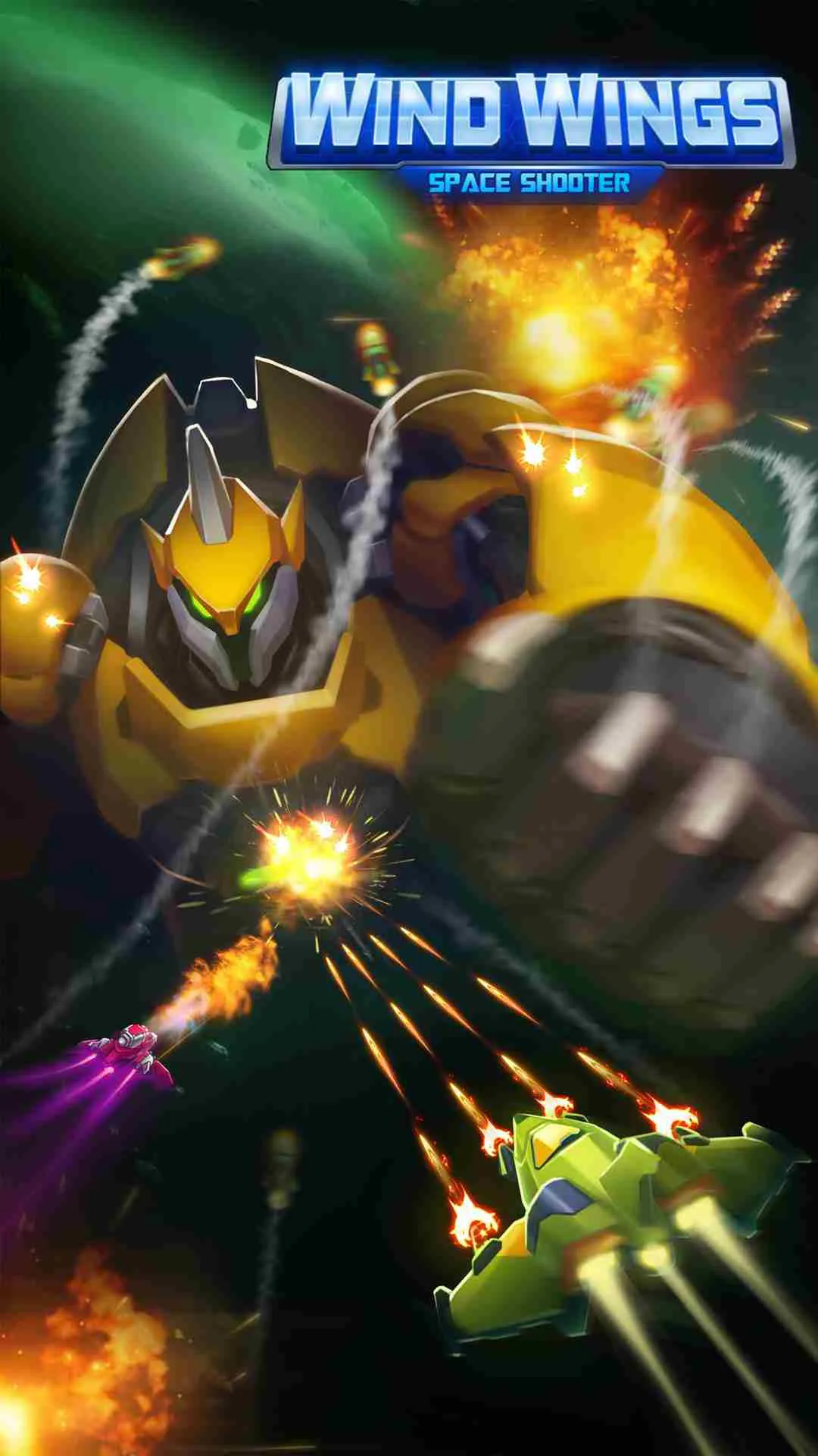 Ảnh 2 của WindWings: Space Shooter Premium Mod APK v1.3.108 (Vô hạn tiền, năng lượng) Cảnh chiến đấu trong không gian với nhiều phi thuyền địch và đạn