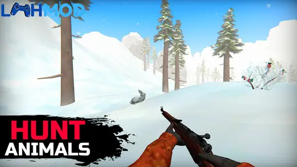 Ảnh 2 của WinterCraft: Survival Forest MOD APK 0.0.42 (Vô hạn tiền) Nhân vật đứng giữa rừng tuyết hoang vắng trong WinterCraft